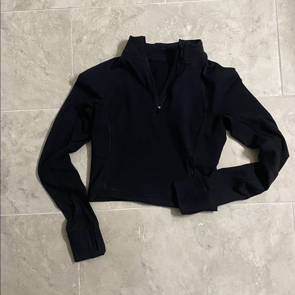 Cropped Black Quarter-Zip Pullover - image 5